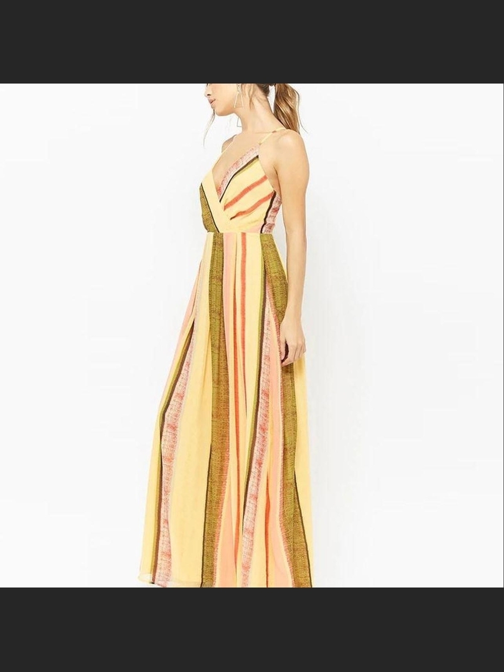 Forever 21 Yellow Striped V-Neck Maxi Dress